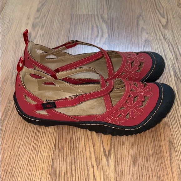 Jambu Red Flats with Floral Cut-Outs and Adjustable Strap - Picture 3 of 5